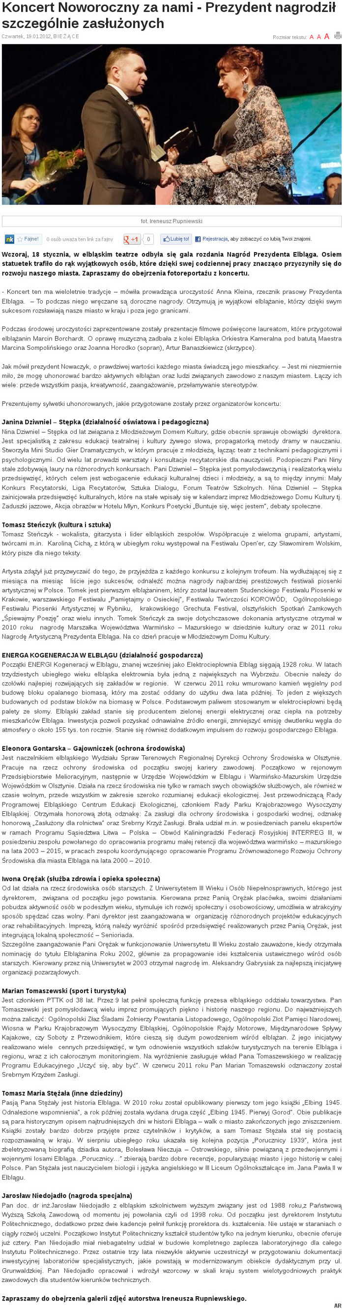 Koncert Noworoczny za nami - Prezydent nagrodził szczególnie zasłużonych
