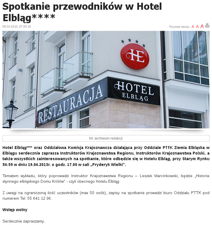 Spotkanie przewodników w Hotel Elbląg****