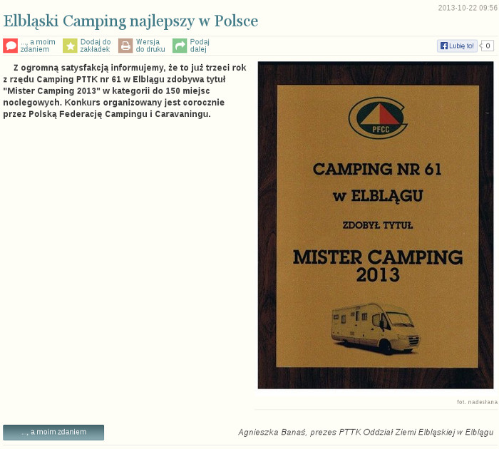 Elbląski Camping najlepszy w Polsce